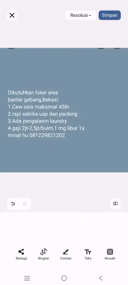 Diburuhkan karyawan laundry