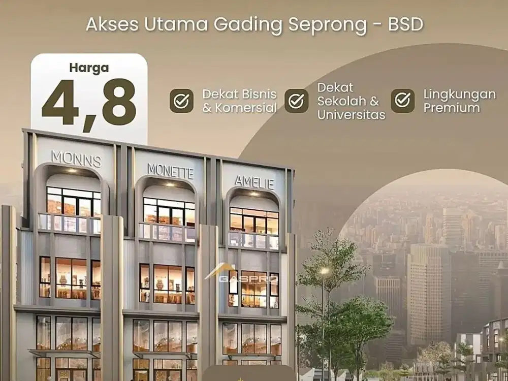 RUKO HADAP JALAN UTAMA 4MAN DI GADING SERPONG IL LAGO SQUARE & GRANDE 3LANTAI KPR DP 5%