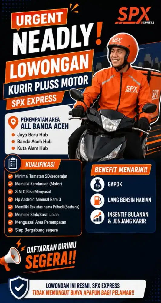 Lowongan Kurir Motor Plus Area Banda Aceh