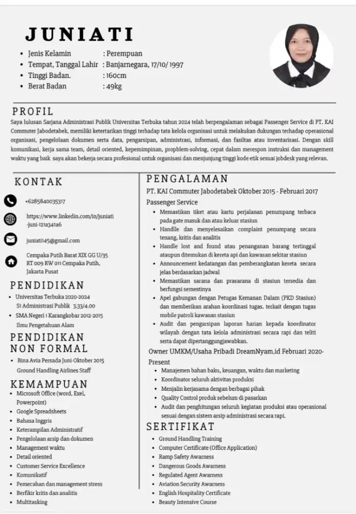 Open To Work, silahkan hubungi e-mail atau nomor wa