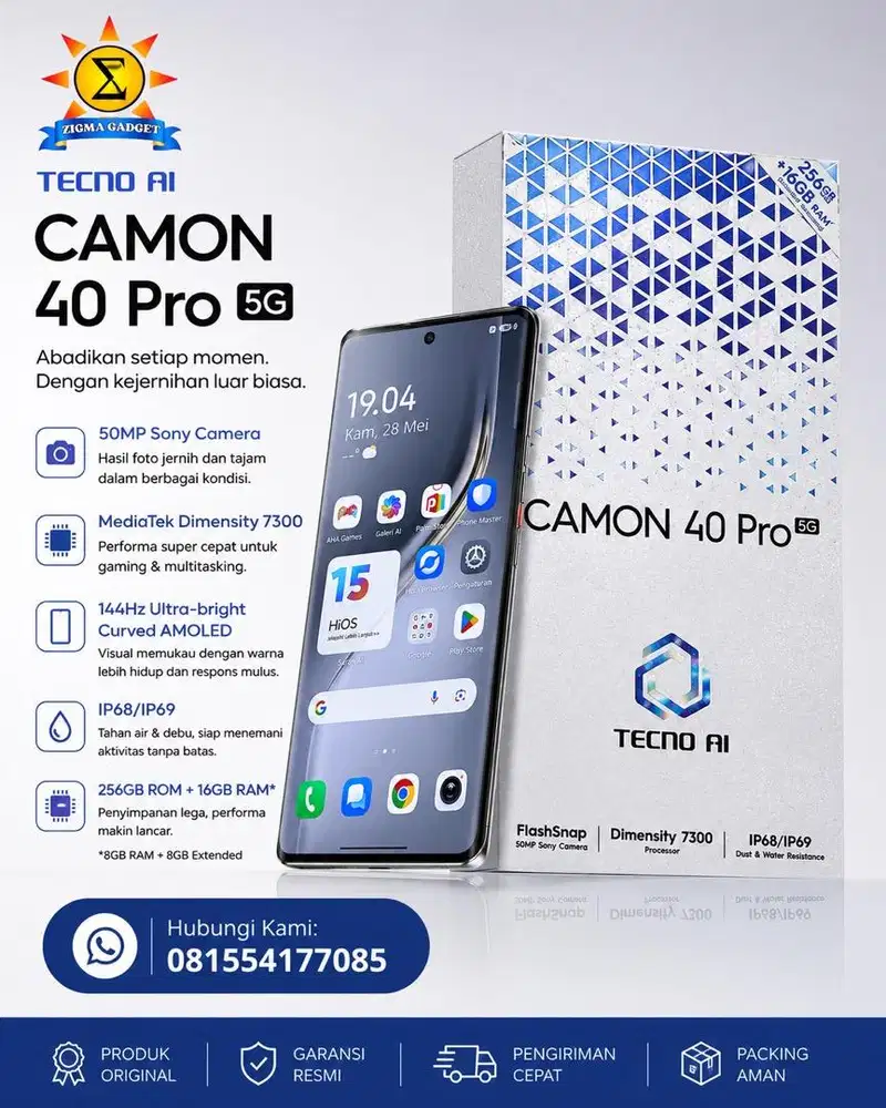 Camon 40 Pro 5G 8/256 Mulus Pemakaian Fullset Original