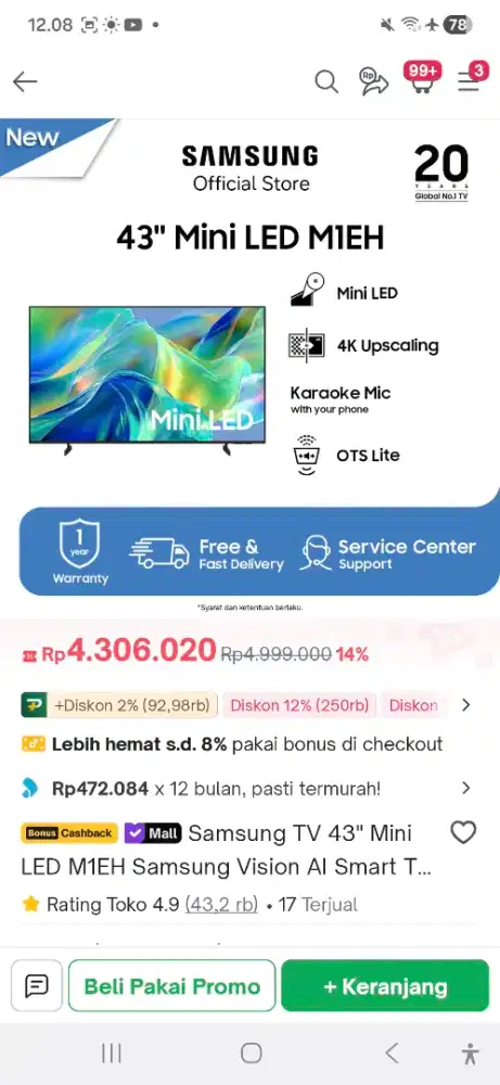 SAMSUNG TV MINI LED M1EH 2026 BARU