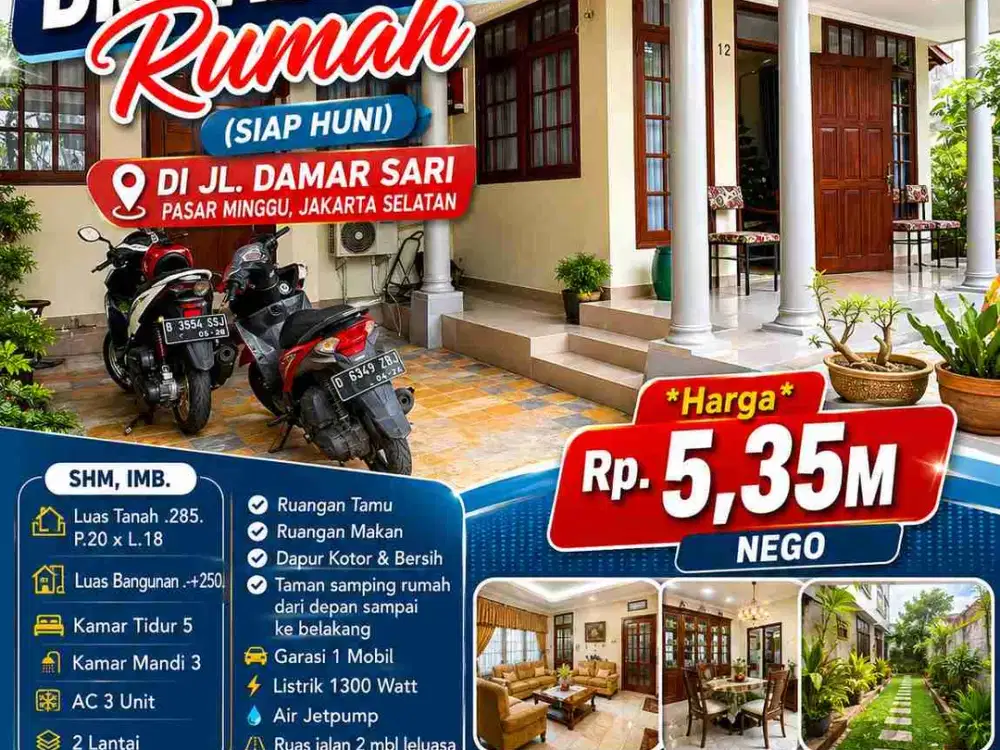 UPDATE HARGA*
DIJUAL CEPAT RUMAH (Siap Huni) DI JL. DAMAR SARI PASAR MINGGU JAKARTA SELATAN 
SHM,IMB.