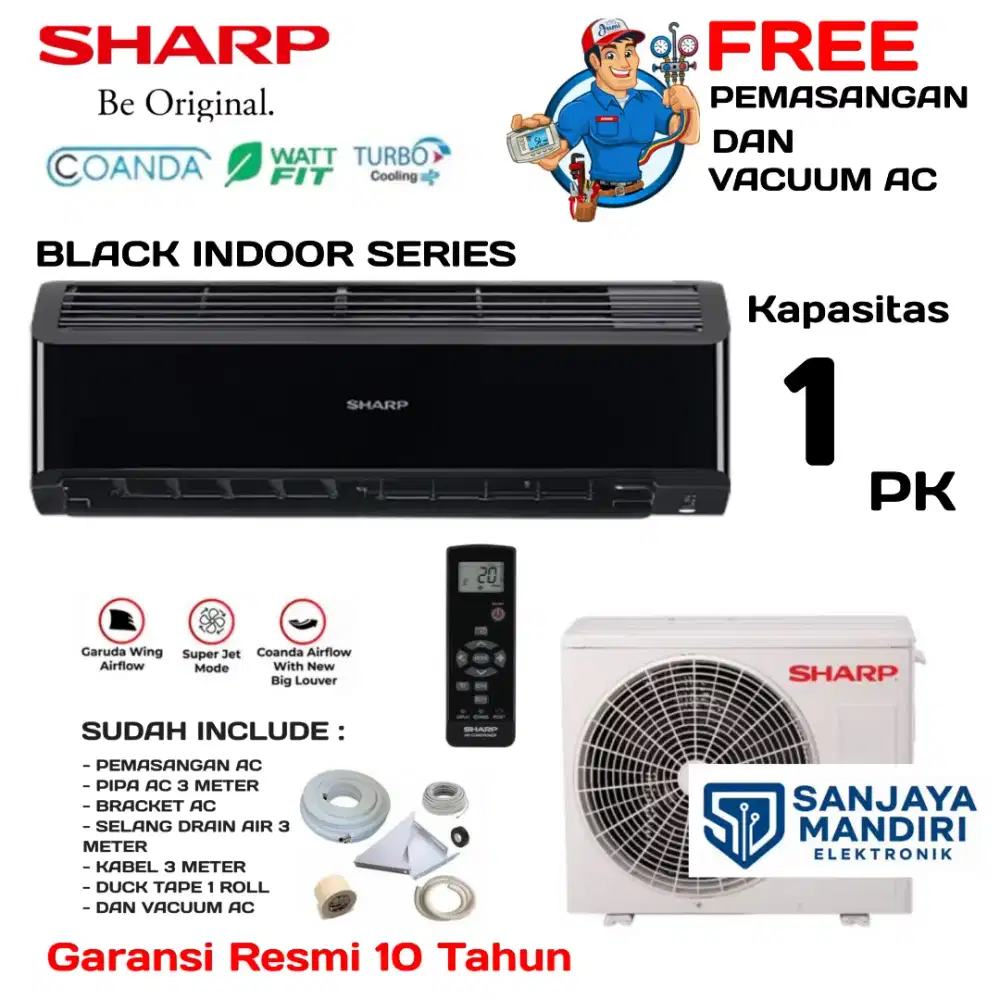 SHARP AC Split 1 PK Black Indoor Series AH-A9BEYT Jet Turbo Cool MULTI