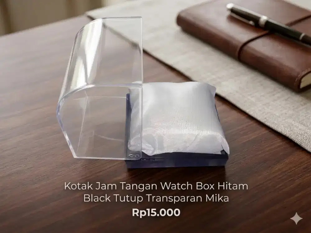 Kotak Jam Tangan Watch Box Hitam Black Tutup Transparan Bening Mika