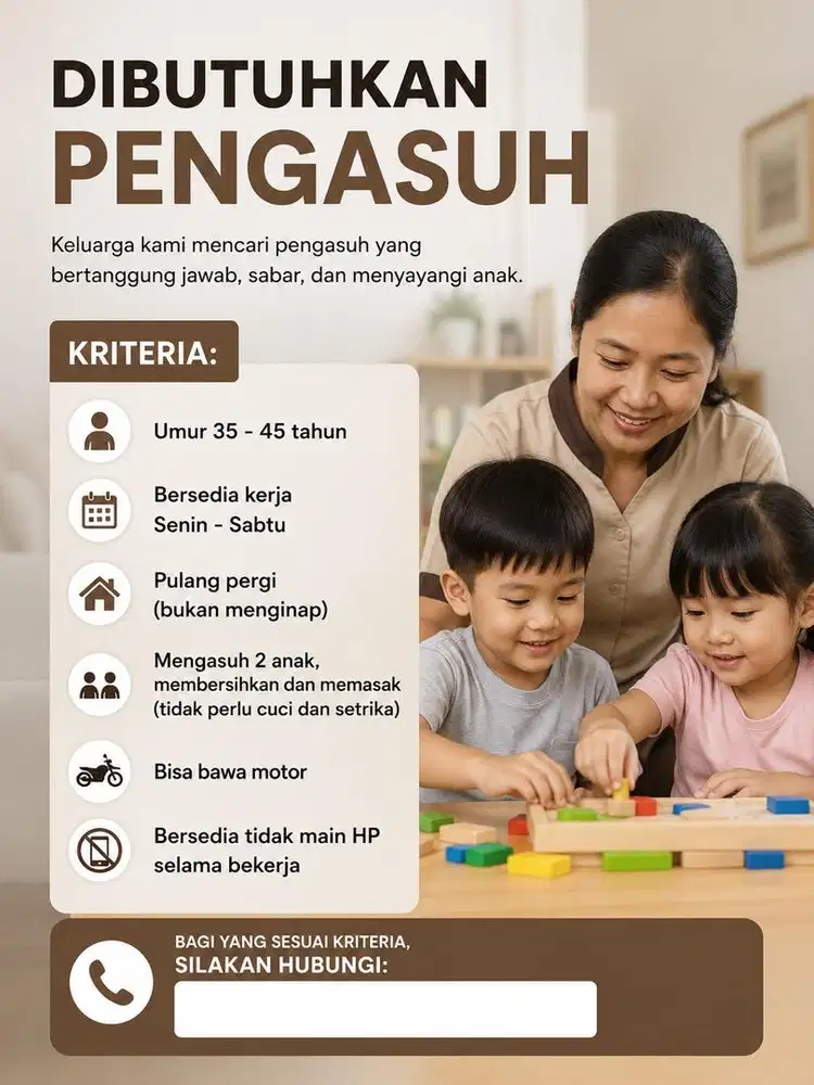 Dicari pengasuh pulang pergi Bekasi