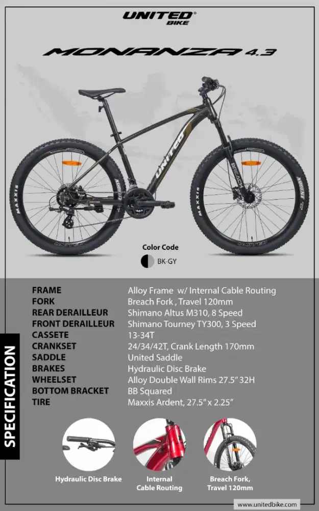 UNITED 27.5 Monanza 4.3 Hidrolik Shimano altus 3x8speed Fork Lock
