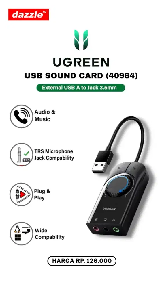 UGREEN USB EXTERNAL USB TO JACK 3.5MM (40964)