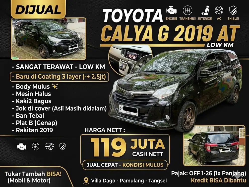 (CASH Low KM ) Toyota Calya G 2019 AT. Sangat Terawat