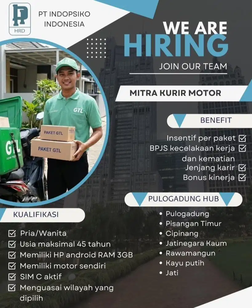 DIBUTUHKAN KURIR EKSPEDISI MOTOR