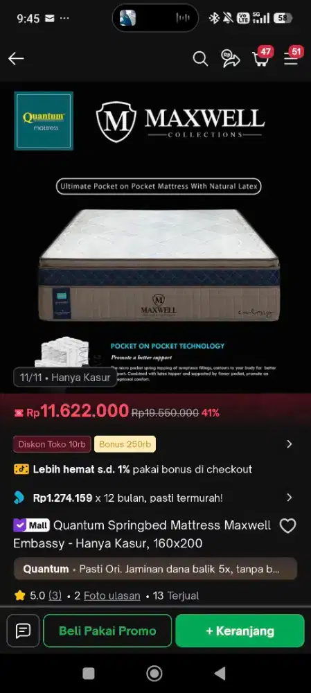 TERMURAH!! Kasur Spring Latex Quantum 160 x 200
