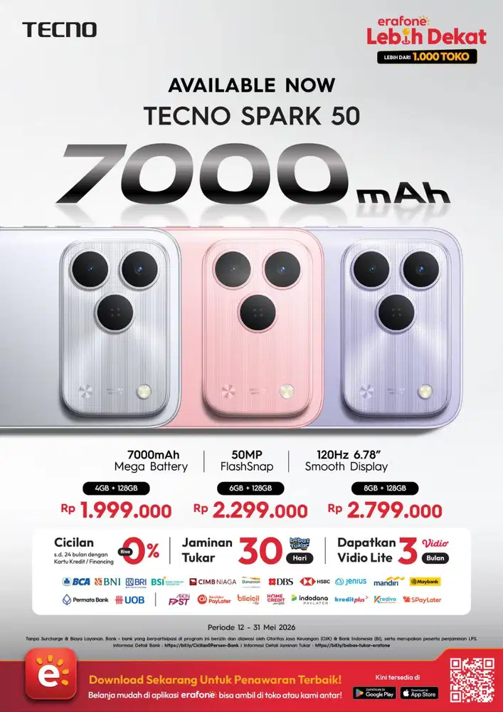 Tecno spark 50 baru baterai monster