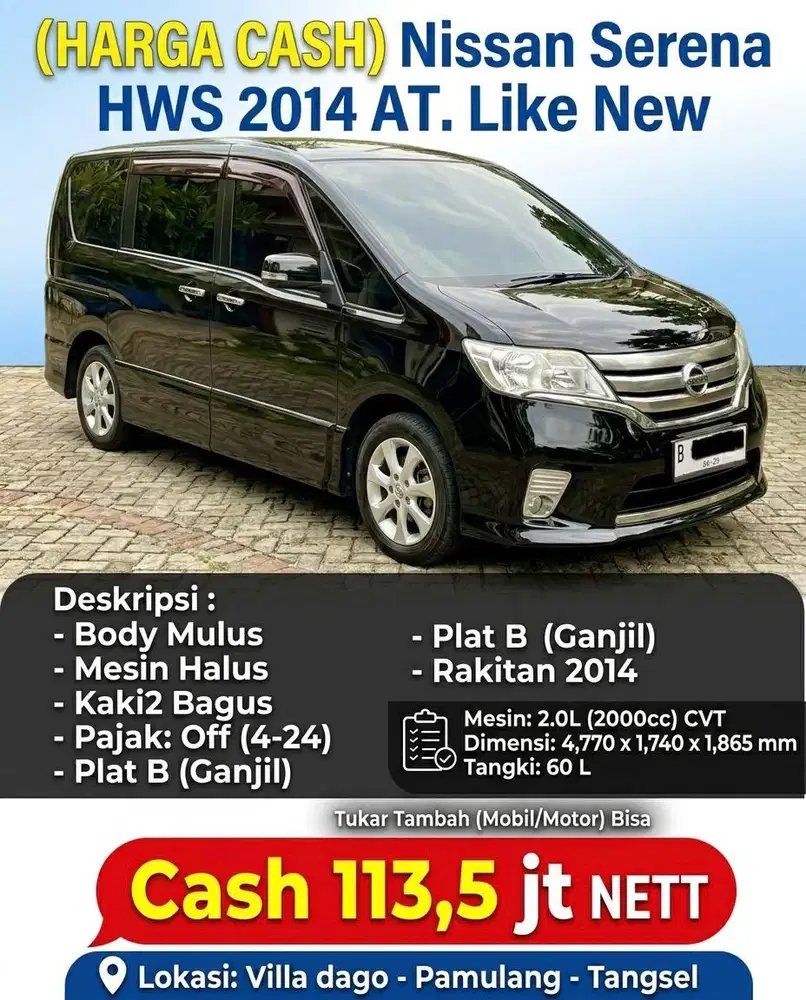 (CASH TERMURAH) Nissan Serena HWS 2014 AT. Like New