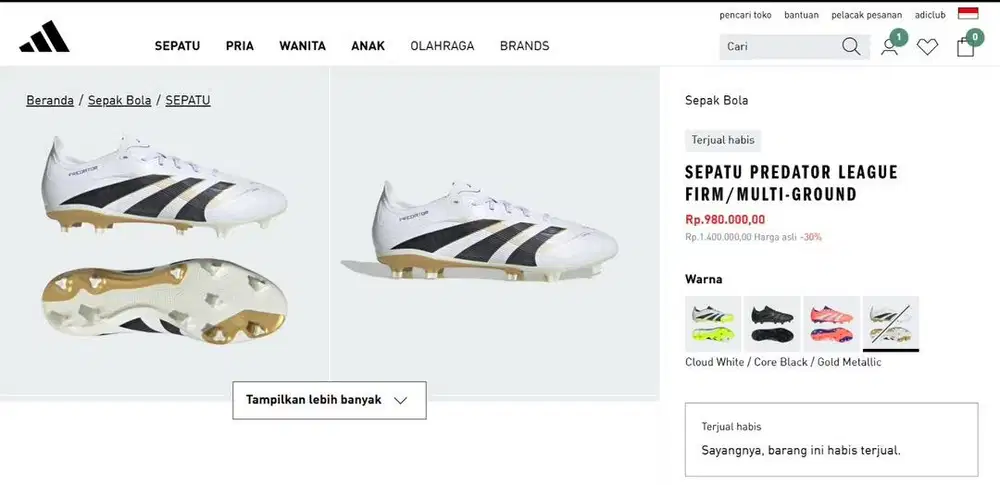 sepatu bola adidas predator league fg size 45