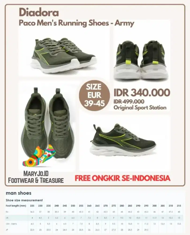 Diadora Paco Men's Running Shoes - Army : Size 39-45