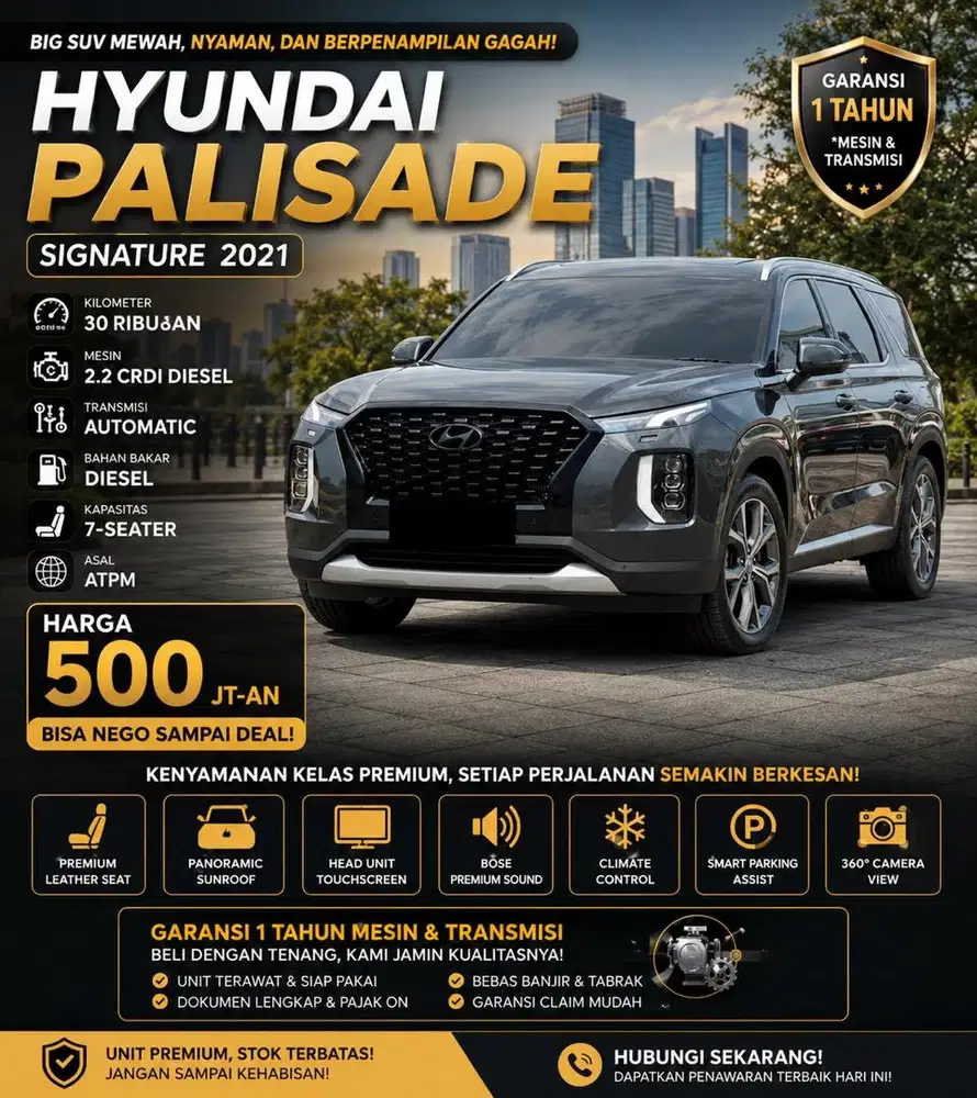 Hyundai Palisade Signature 2021 Low KM 30rban Garansi 1 Tahun