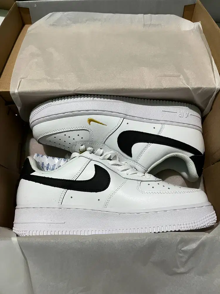 Size 38 - Preloved Air Force 1 White Black Mini Gold Swoosh