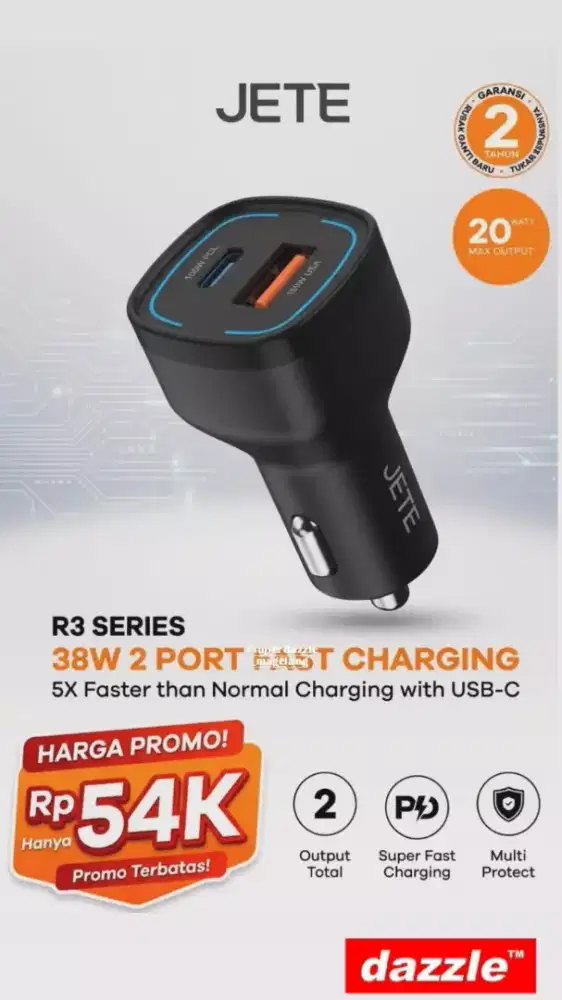 Car charger jete 38 wattblack
