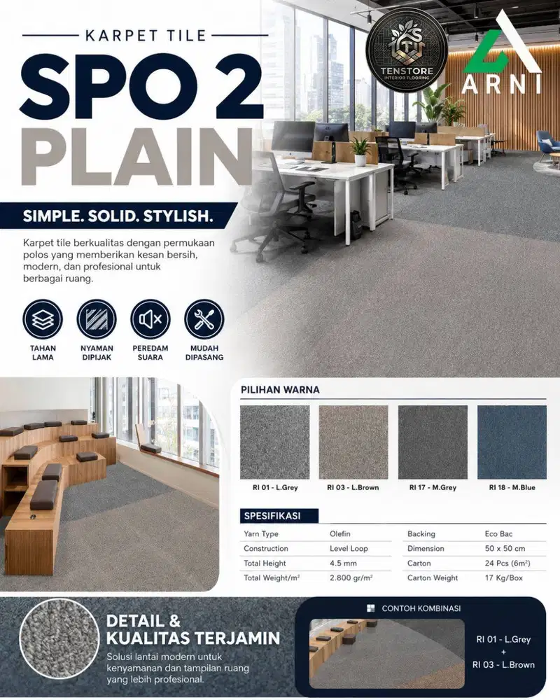 Karpet Tile SPO 2 Plain Minimalis Modern Untuk Kantor Rumah Hotel67
