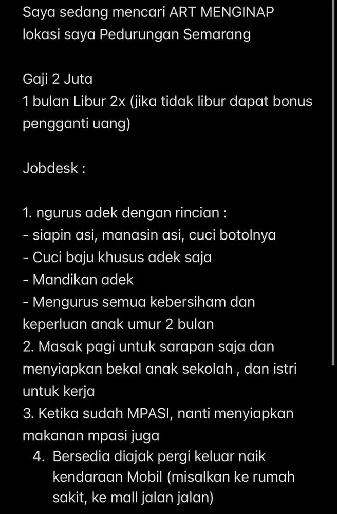 DICARI ART MENGINAP SEMARANG MAJIKAN LANGSUNG
