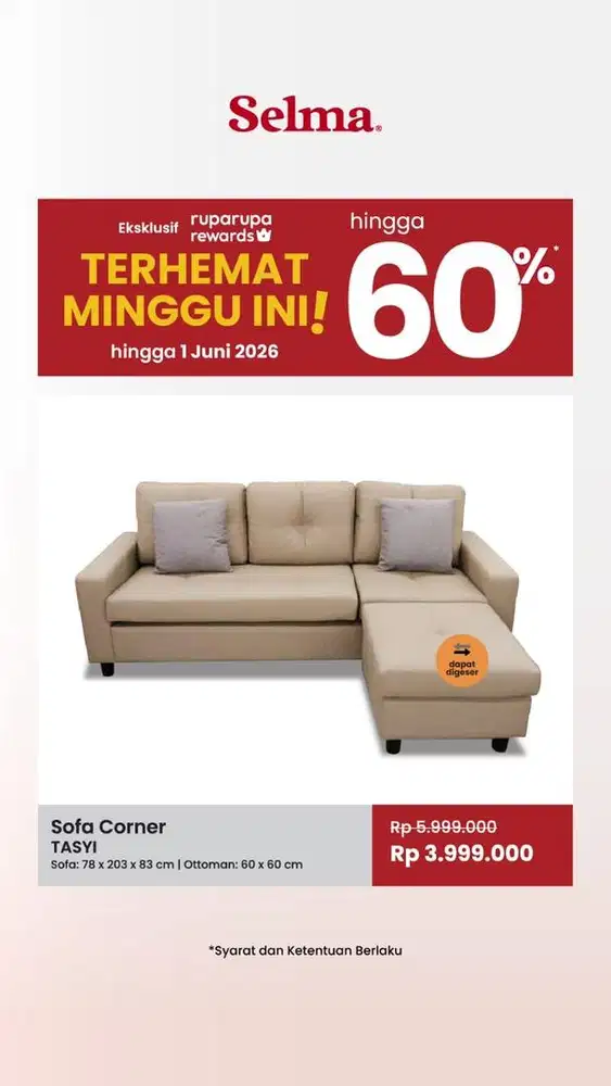 PROMO SOFA L KULIT SINTETIS MEWAH