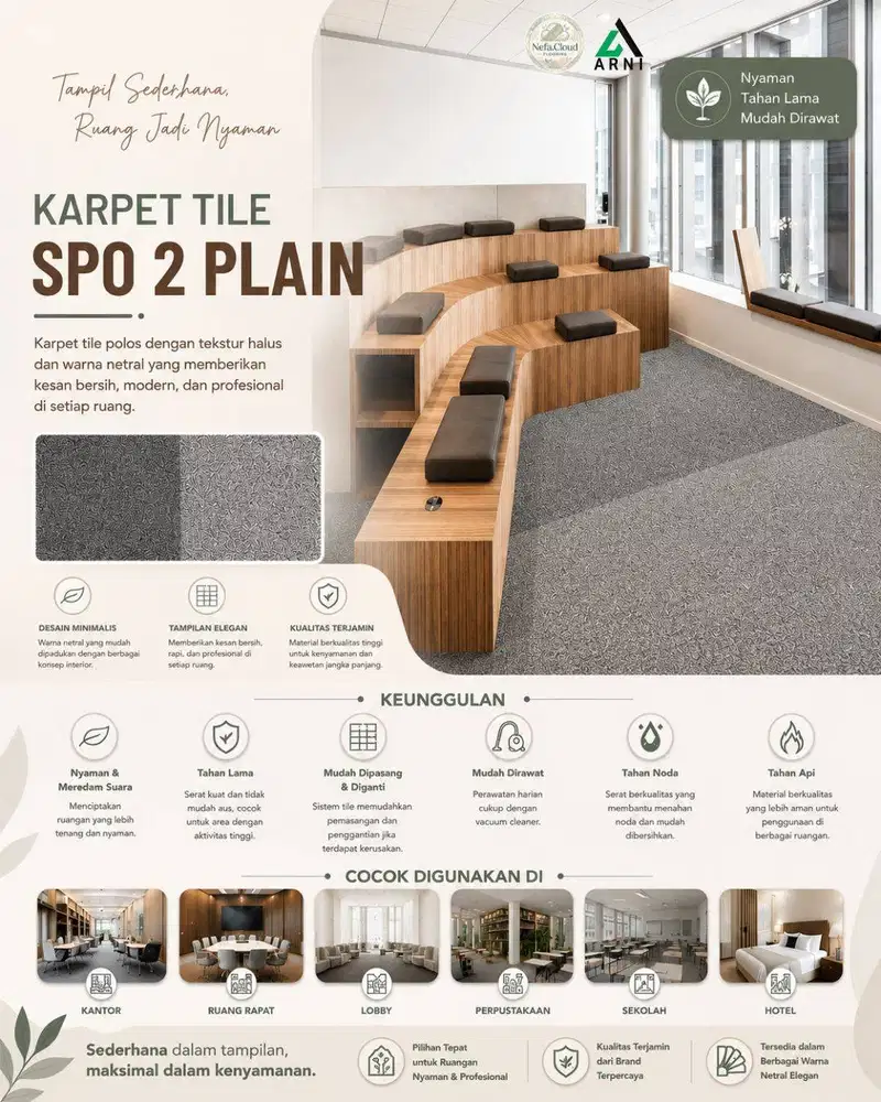 Karpet Tile SPO2 Plain Tebal 4,5mm / Karpet Kantor Motif Polos