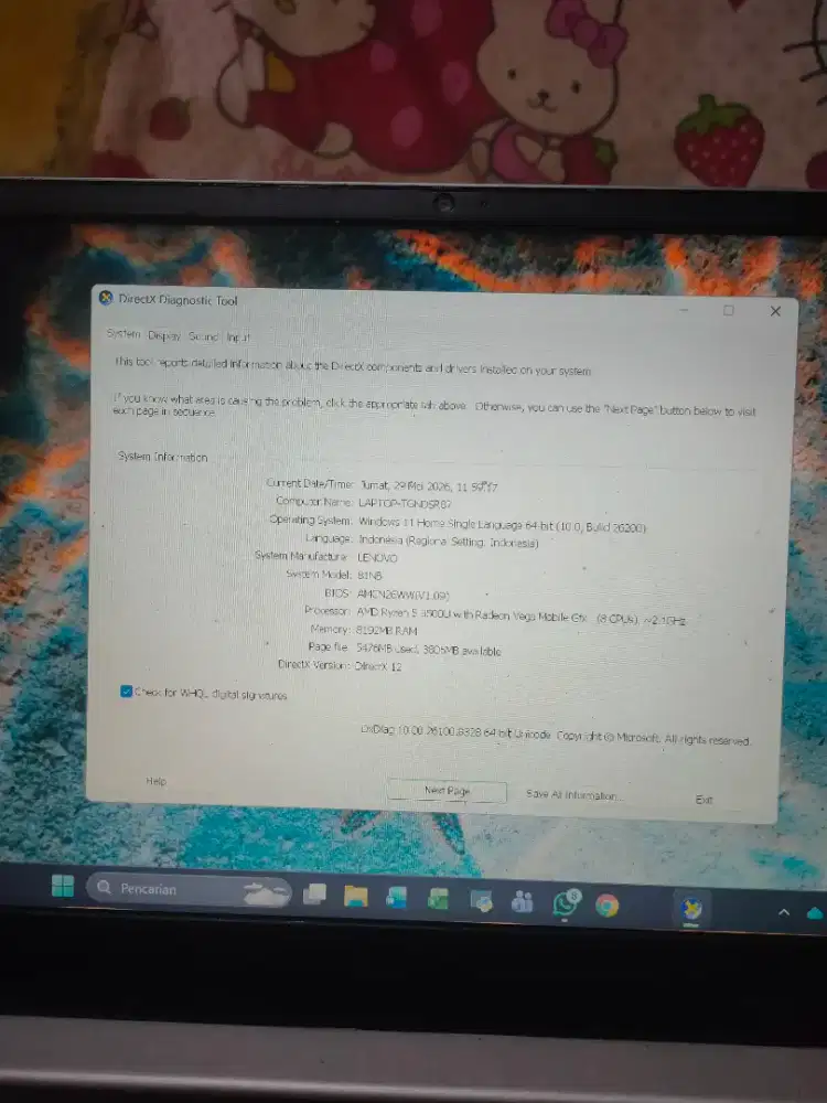 Lenovo Ryzen 5 3500U RAM 8GB SSD 128GB HDD 320GB Windows 11