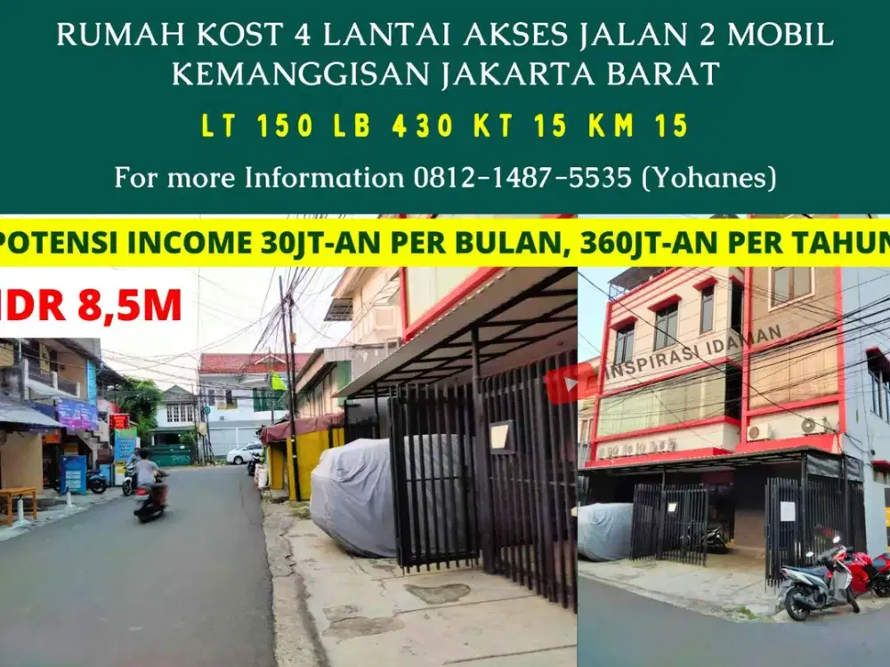 Rumah Kost 4 Lantai Kemanggisan Jakarta Barat