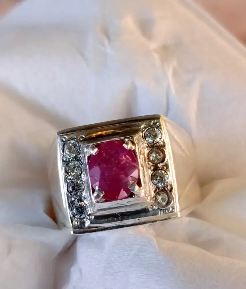 Natural red ruby ring perak handmade tebal