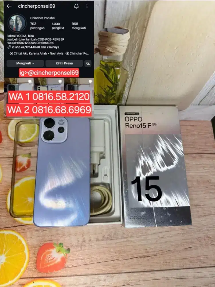 Jual hp Oppo Reno 15F 5G 8/256 likenew istinewa baru sebulan pakai