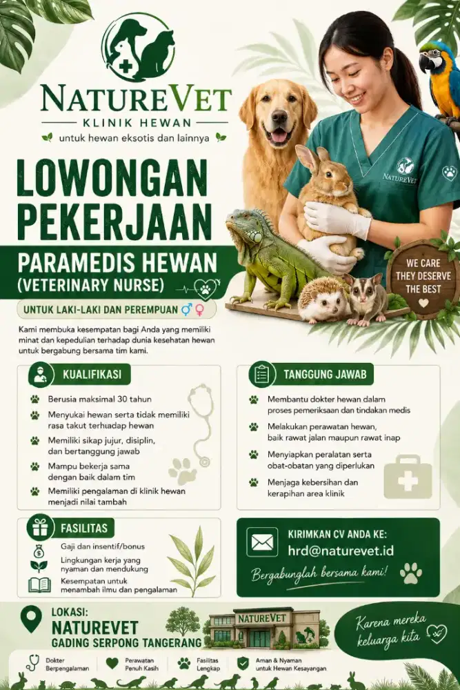 Lowongan  pekerjaan PARAMEDIS KLINIK HEWAN