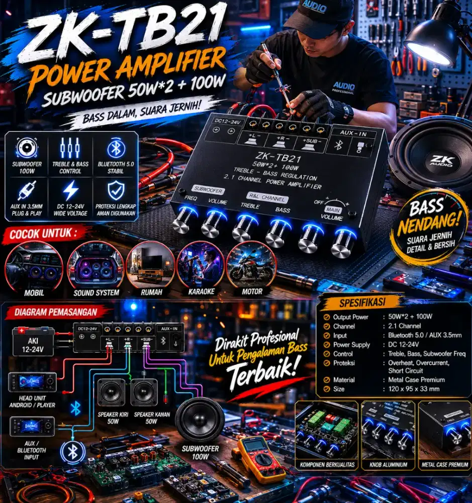 Zk tb21 subwoofer amplifier speaker aktif