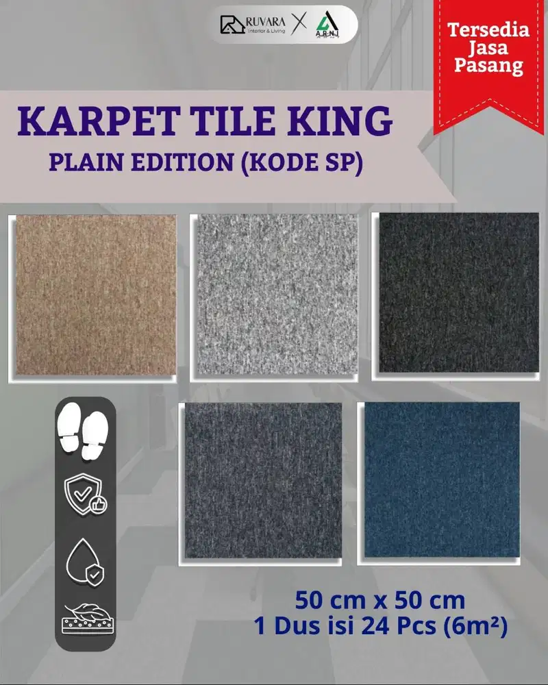 Karpet Tile Carpet King Plain Edition Kode SP FISA3 Plain 50x50 cm | K