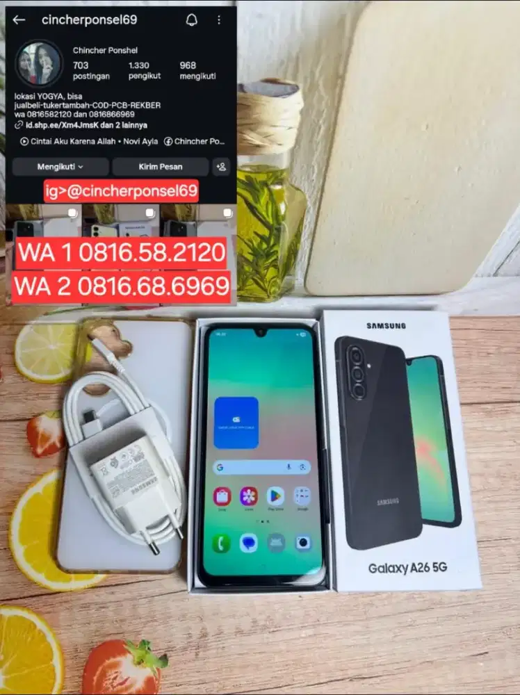 Jual hp samsung A26 5g 8/256 istimewa siap pakai free ADAPTOR n case