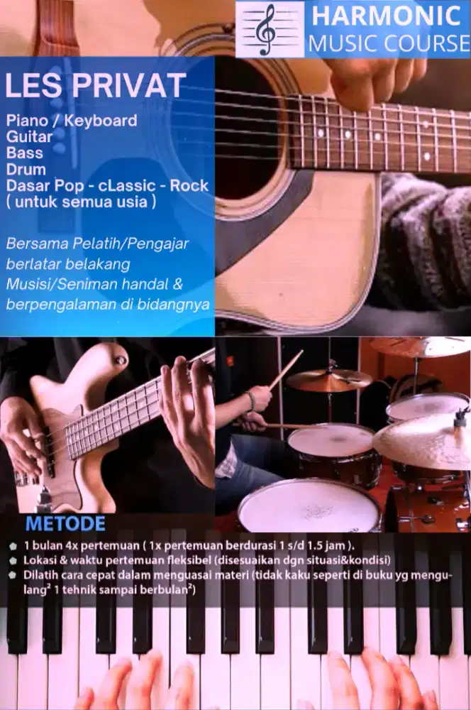 Les private Piano Guitar Keyboard Drum Gitar Kursus musik Guru kerumah