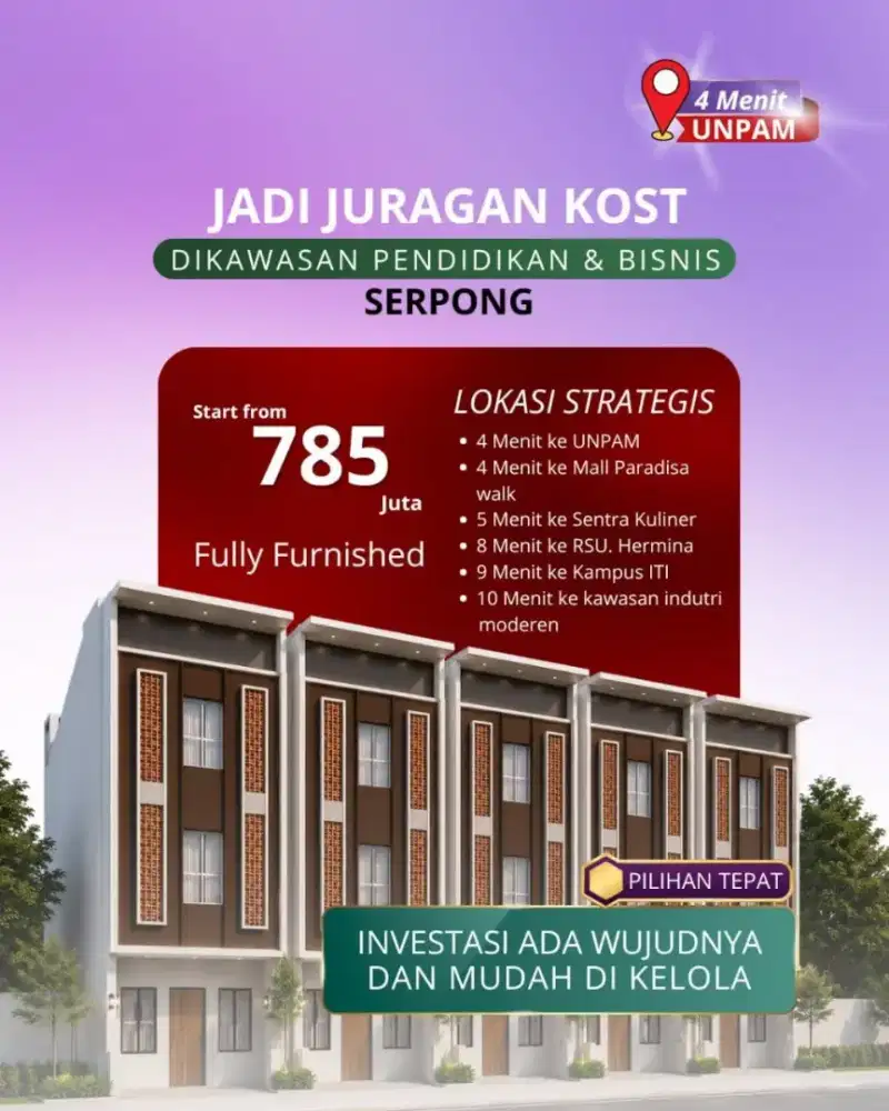 Dijual Rumah Kost dekat Universitas Unpam