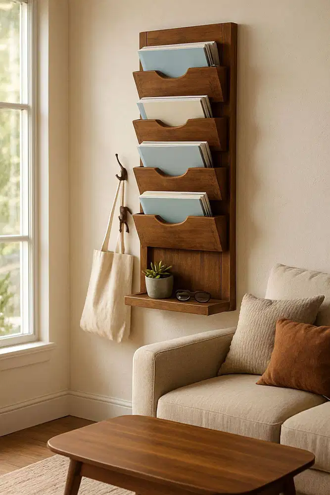 Industrial Wall Bookshelf with Solid Premium Wood Rak Majalah Dinding