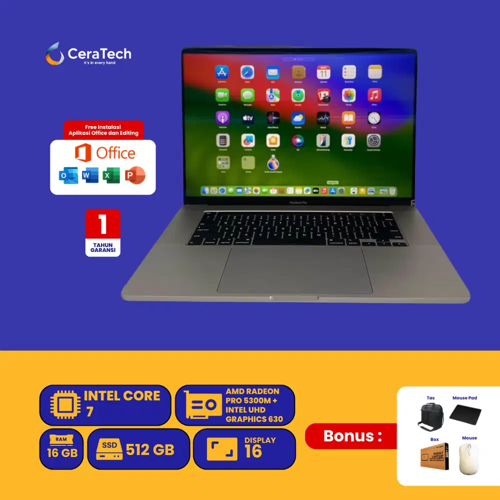 LAPTOP MACBOOK PRO 2019 INTEL CORE I7 RAM 16 GB SSD 512 GB