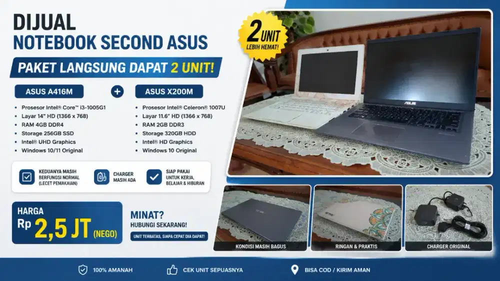 Dijual notebook secon asus (paket langsung 2 unit)