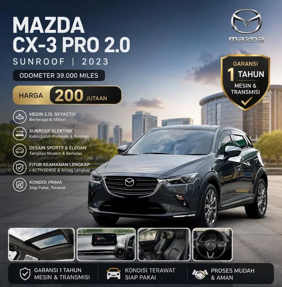 Mazda CX3 2.0 Pro Sunroof 2023 Low Km Garansi 1 Tahun