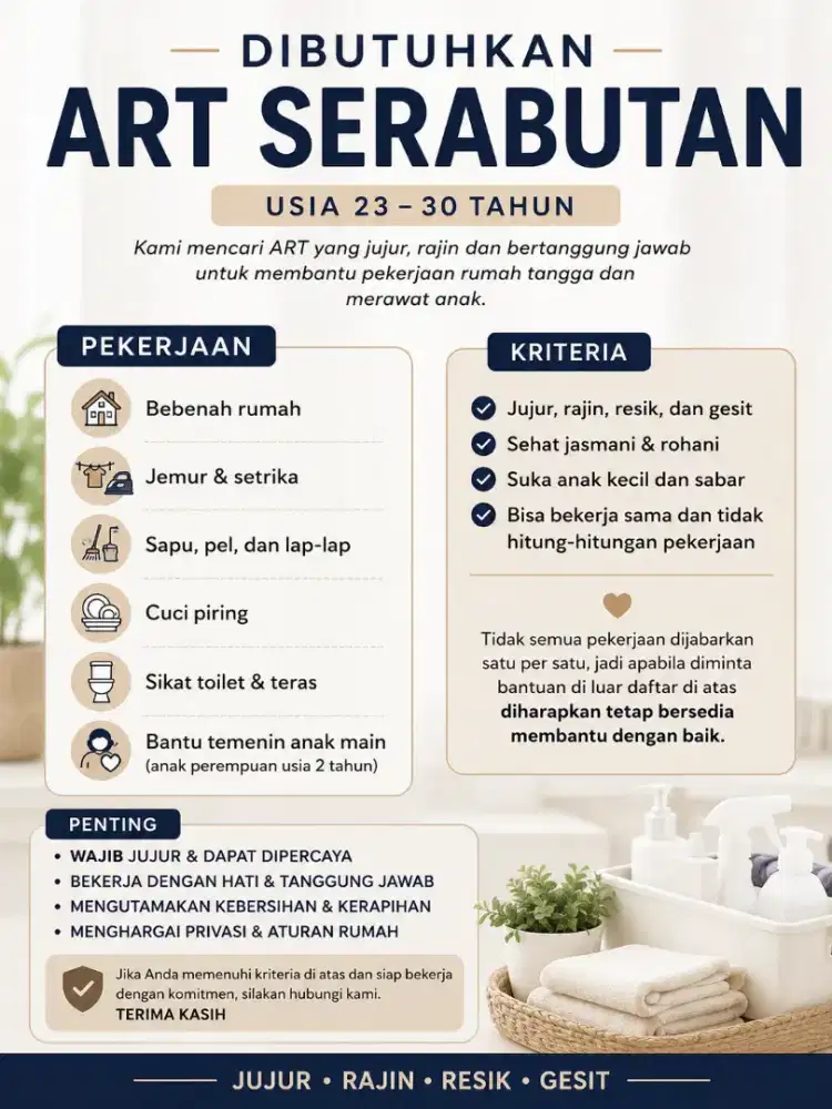 DiBUTUHKAN ART SERABUTAN MENGINAP