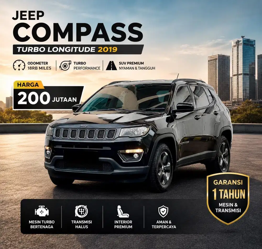 Jeep Compass Turbo Longitude 2019 Low Km Garansi 1 Tahun