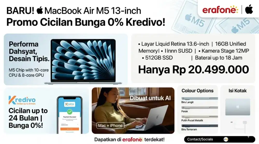 MacBook Air M5 13-inch 16/512GB Resmi – Cicilan 0% up to 24 Bulan