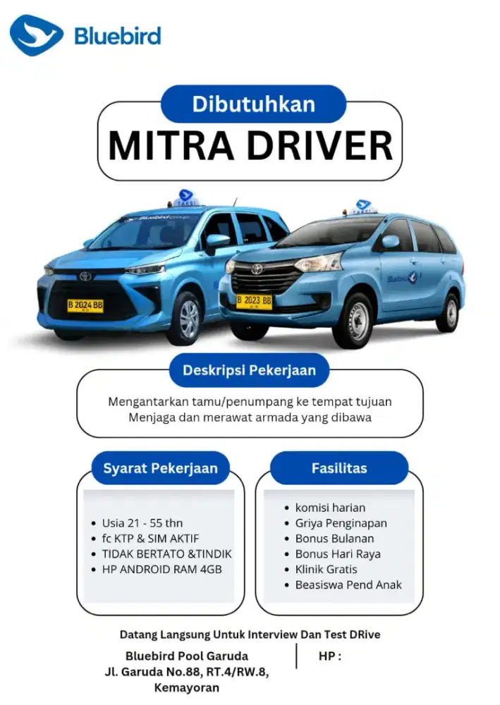Lowongan driver Bluebird