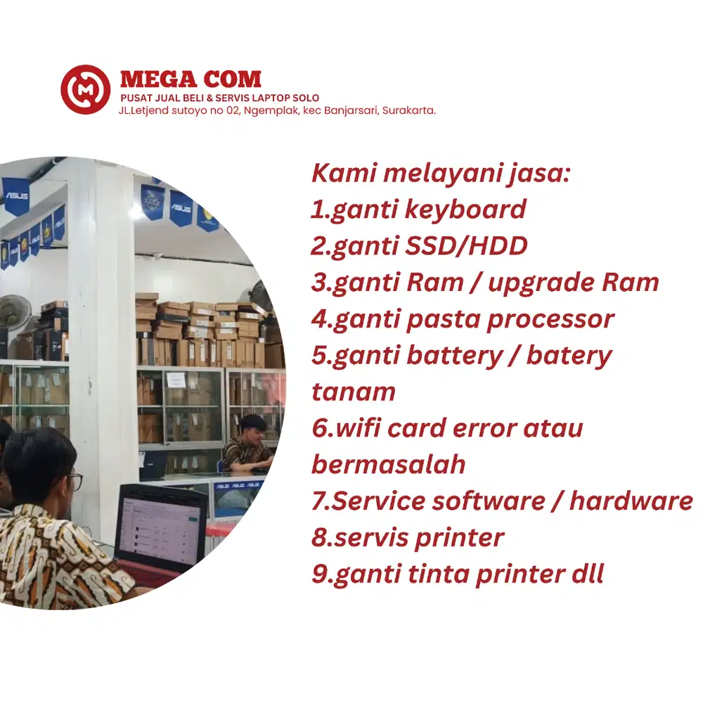 Jasa Servis Laptop Asus, Acer, HP, Lenovo Bergaransi di SOLO !!!