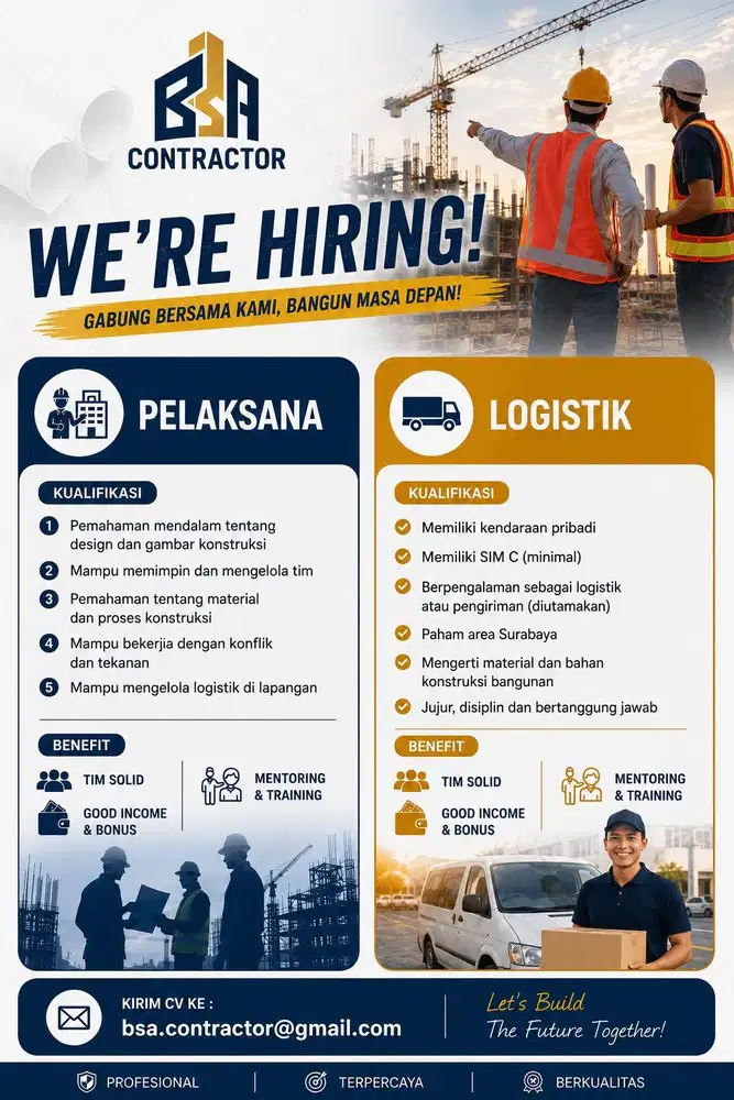 Lowongan Kerja Pelaksana Proyek dan Logistik