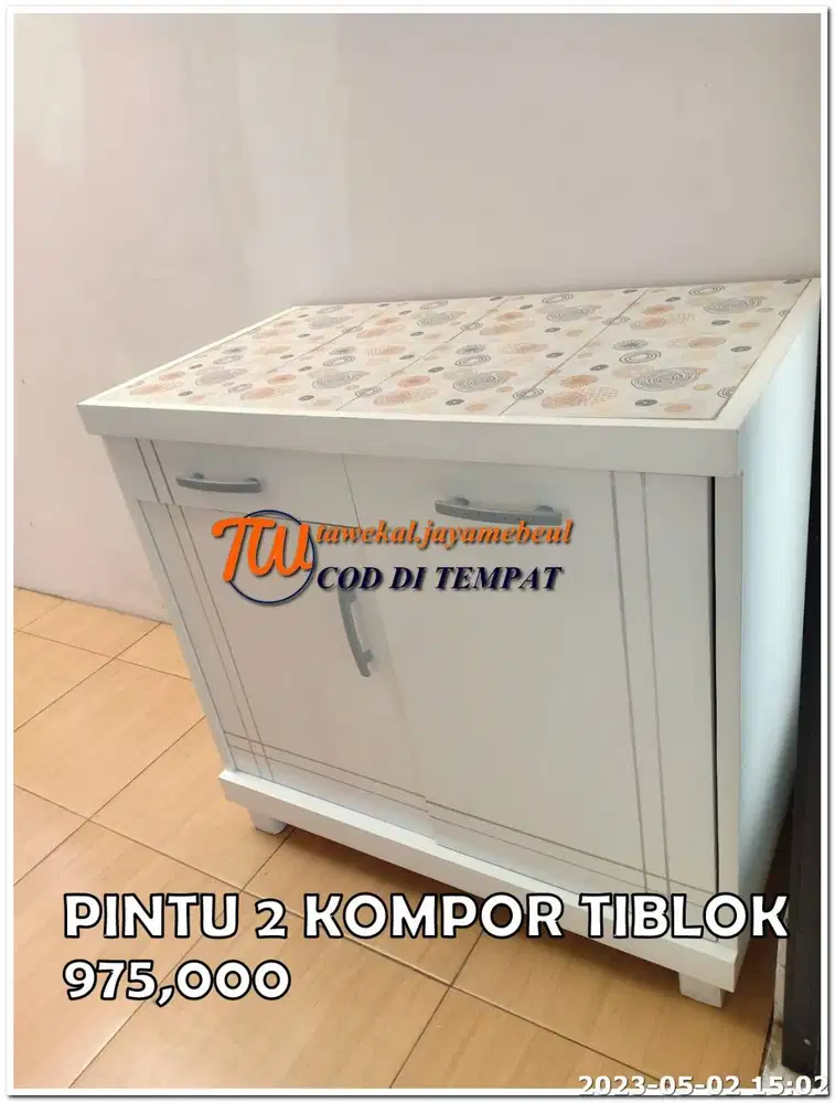 RAK PIRING KOMPOR KAYU RAK KOMPOR KACA ALUMUNIUM MINIMALIS PINTU 2 & 3