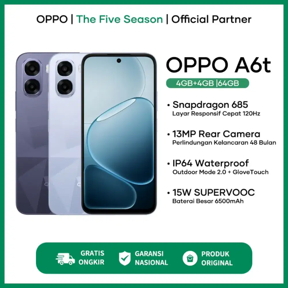 Oppo A6t Ram 4+4 / 64GB baterai 6500 mAh