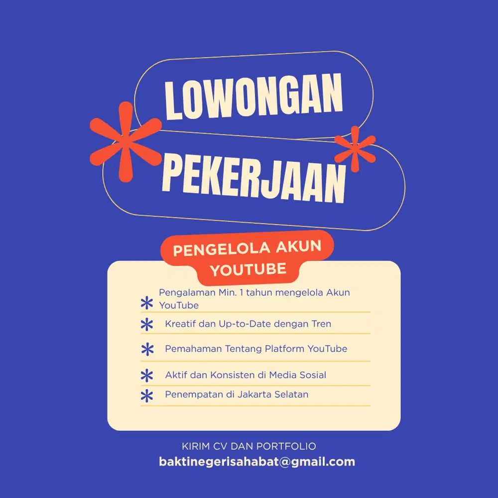 LOWONGAN KERJA PENGELOLA AKUN YOUTUBE, DESAIN GRAFIS, SOCMED MANAGEMEN