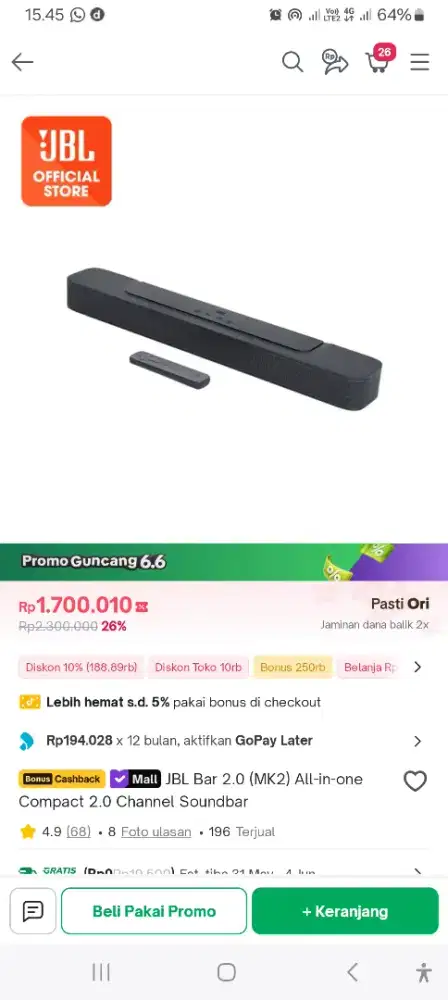 Soundbar JBL mk2 (baru)